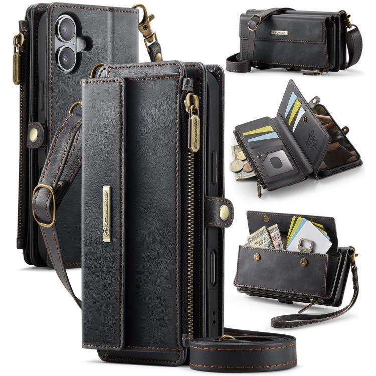 CaseMe C39 RFID Blocking Zipper Wallet Leather Phone Case with Crossbody Strap CaseMe