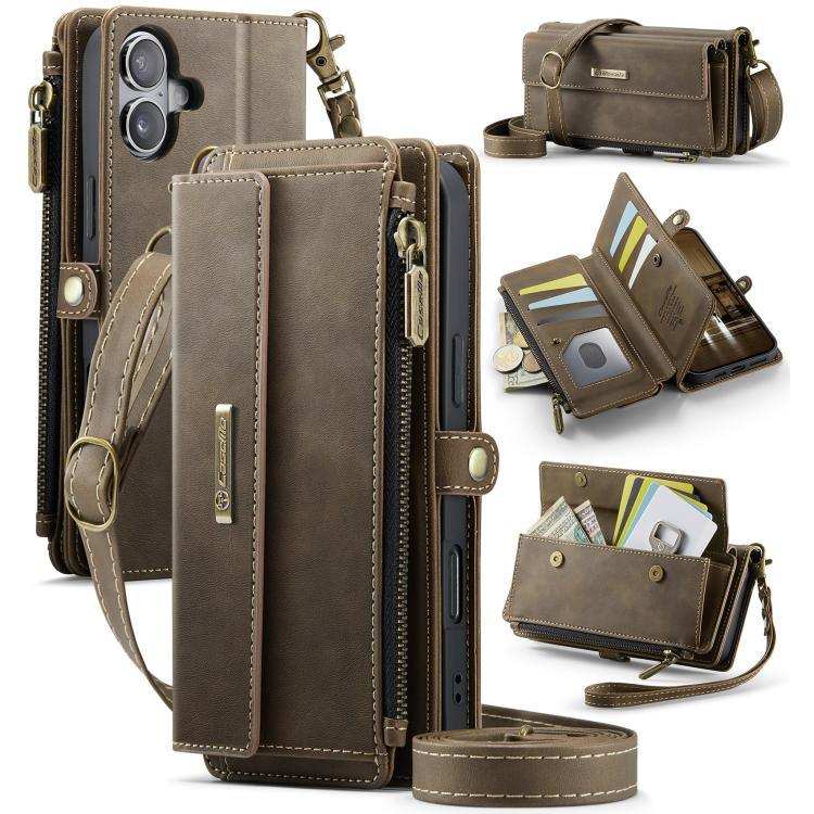 CaseMe C39 RFID Blocking Zipper Wallet Leather Phone Case with Crossbody Strap CaseMe