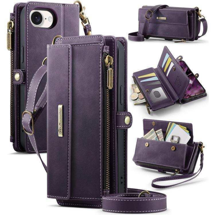 CaseMe C39 RFID Blocking Zipper Wallet Leather Phone Case with Crossbody Strap CaseMe