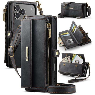 CaseMe C39 RFID Blocking Zipper Wallet Leather Phone Case with Crossbody Strap CaseMe