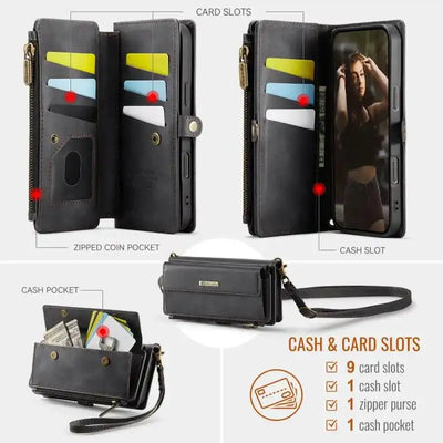 CaseMe C39 RFID Blocking Zipper Wallet Leather Phone Case with Crossbody Strap CaseMe