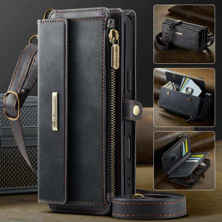 CaseMe C39 RFID Blocking Zipper Wallet Leather Phone Case with Crossbody Strap CaseMe