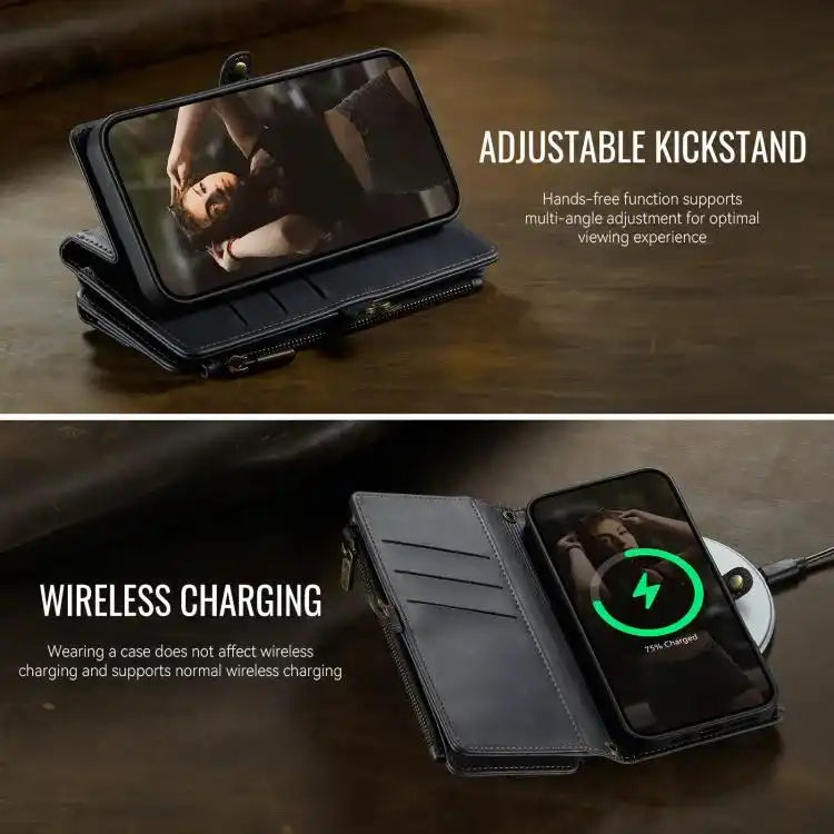 CaseMe C39 RFID Blocking Zipper Wallet Leather Phone Case with Crossbody Strap CaseMe