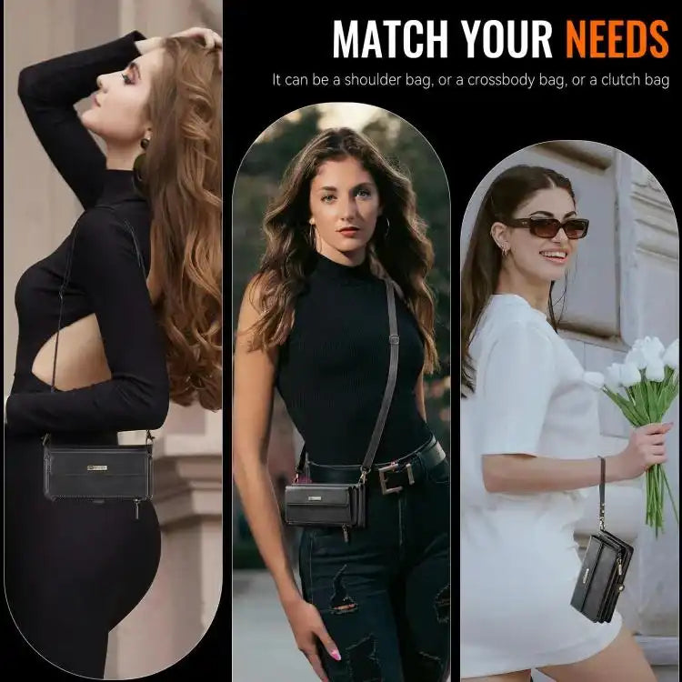 CaseMe C39 RFID Blocking Zipper Wallet Leather Phone Case with Crossbody Strap CaseMe