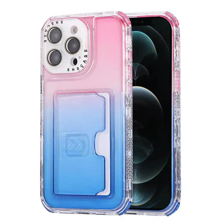 Gradient 3-in-1 Card Bag TPU Shockproof Phone Case