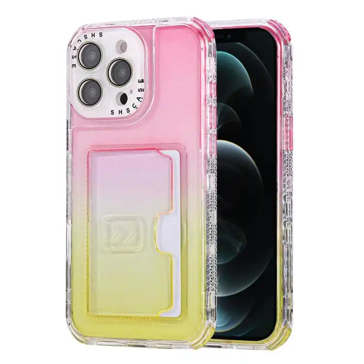 Gradient 3-in-1 Card Bag TPU Shockproof Phone Case
