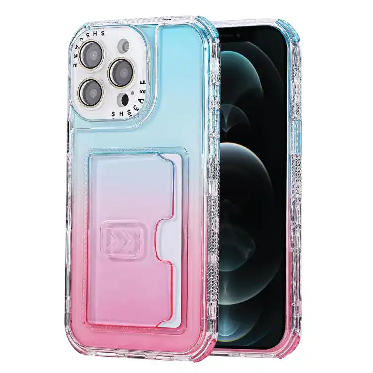 Gradient 3-in-1 Card Bag TPU Shockproof Phone Case