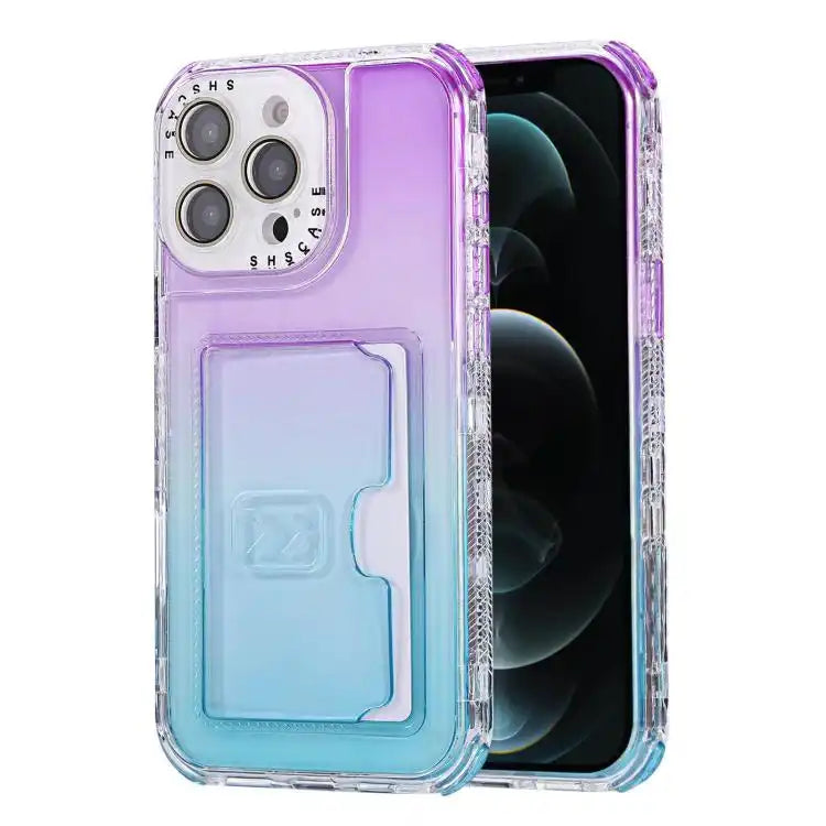 Gradient 3-in-1 Card Bag TPU Shockproof Phone Case
