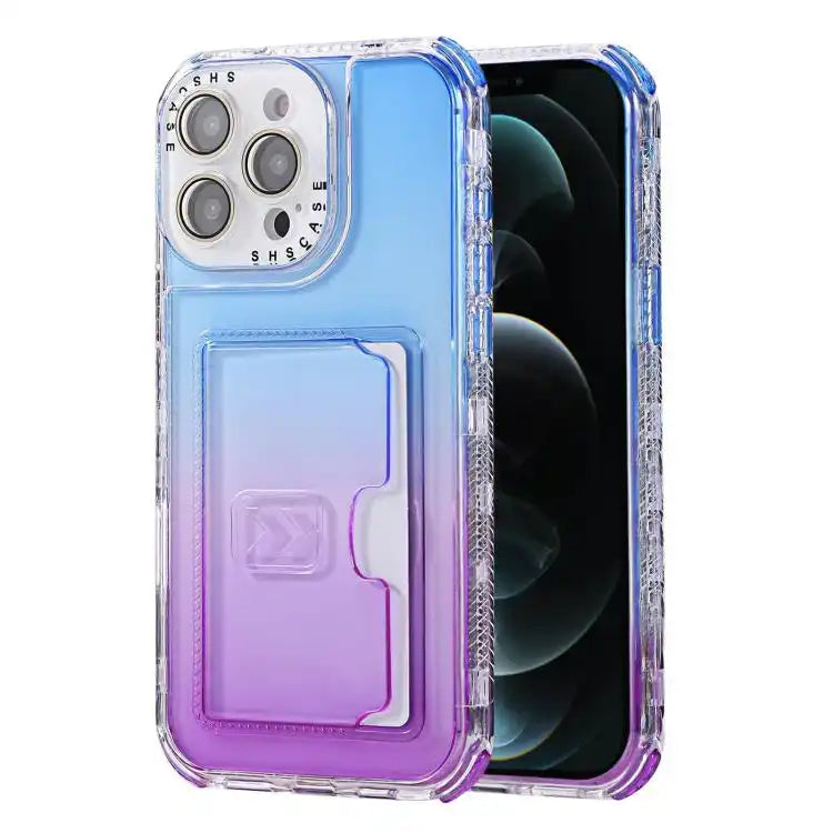Gradient 3-in-1 Card Bag TPU Shockproof Phone Case