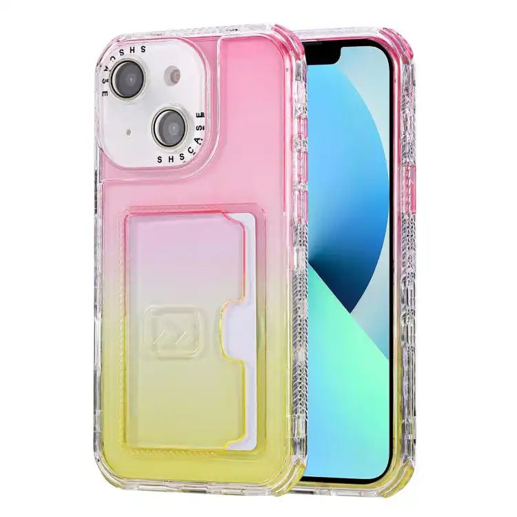 Gradient 3-in-1 Card Bag TPU Shockproof Phone Case