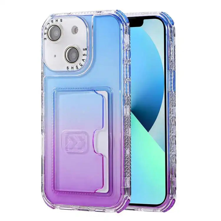 Gradient 3-in-1 Card Bag TPU Shockproof Phone Case
