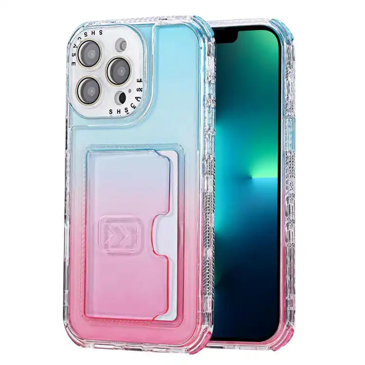 Gradient 3-in-1 Card Bag TPU Shockproof Phone Case