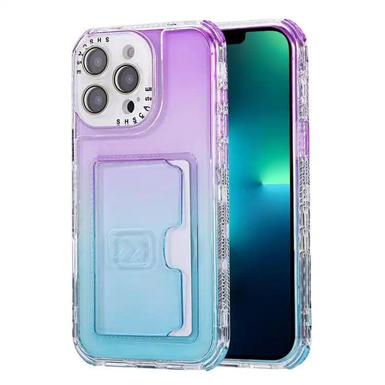 Gradient 3-in-1 Card Bag TPU Shockproof Phone Case