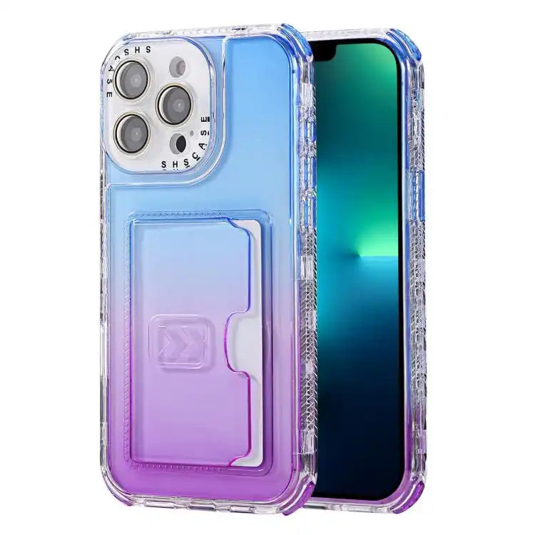 Gradient 3-in-1 Card Bag TPU Shockproof Phone Case