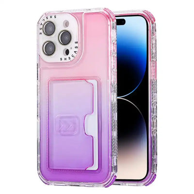 Gradient 3-in-1 Card Bag TPU Shockproof Phone Case