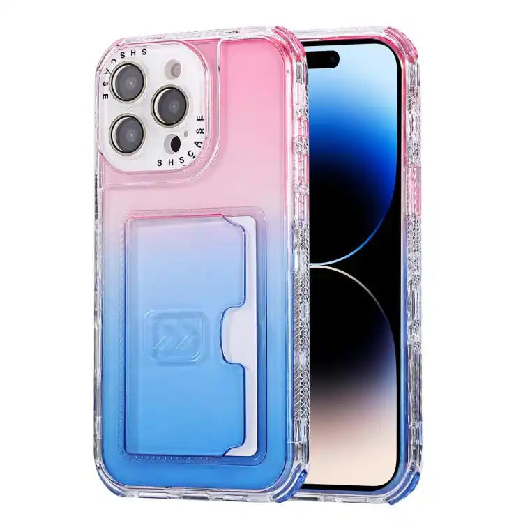 Gradient 3-in-1 Card Bag TPU Shockproof Phone Case