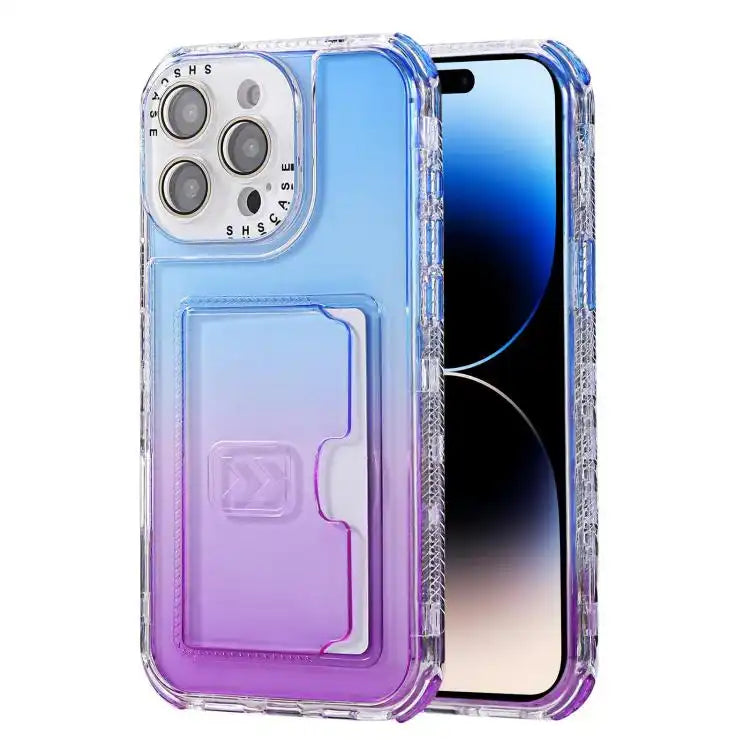 Gradient 3-in-1 Card Bag TPU Shockproof Phone Case