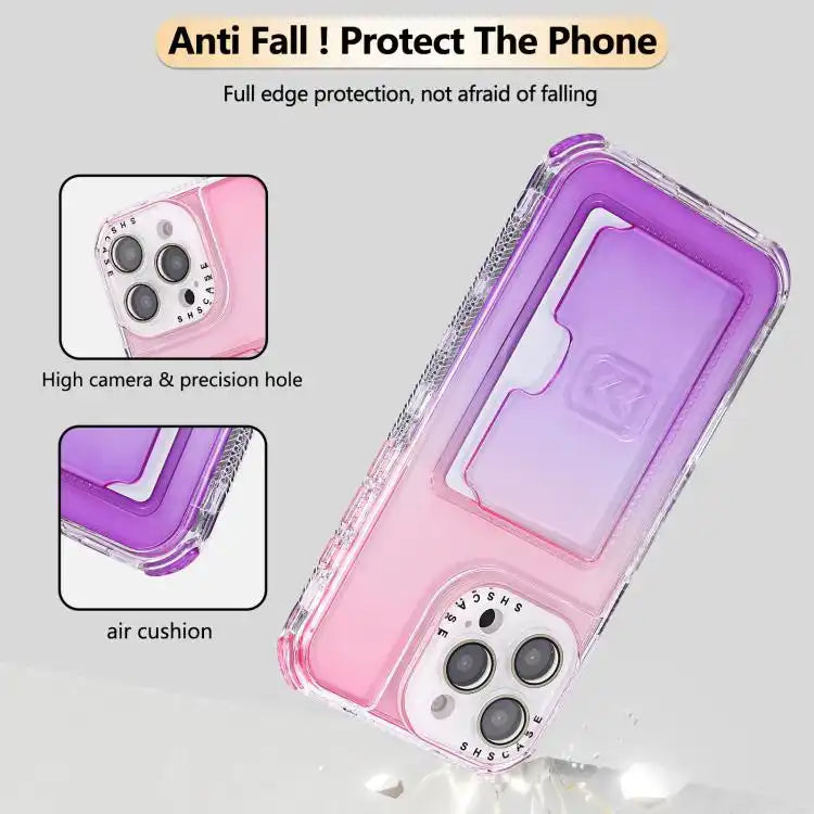 Gradient 3-in-1 Card Bag TPU Shockproof Phone Case