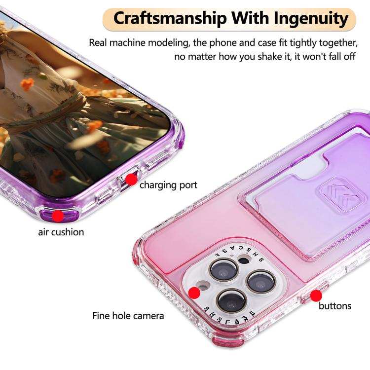 Gradient 3-in-1 Card Bag TPU Shockproof Phone Case