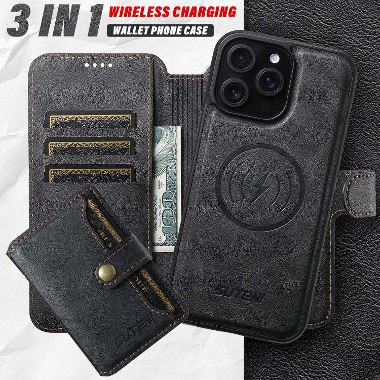 Suteni Q05S1 3-in-1 Detachable Wallet MagSafe Leather Phone Case