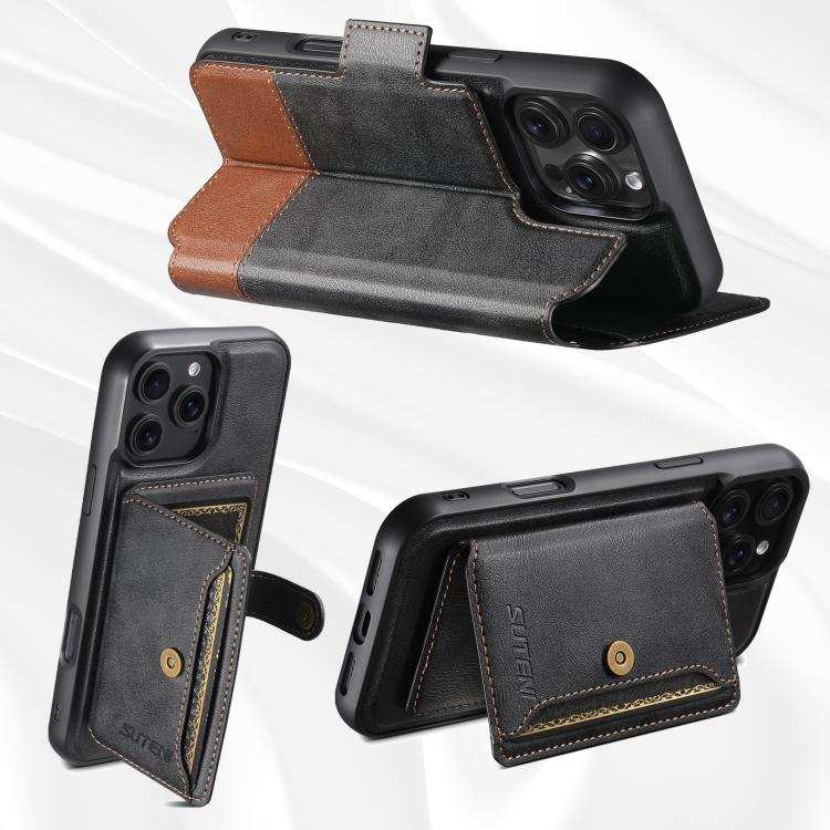 Suteni Q06S1 3-in-1 Splicing Detachable Wallet MagSafe Leather Phone Case