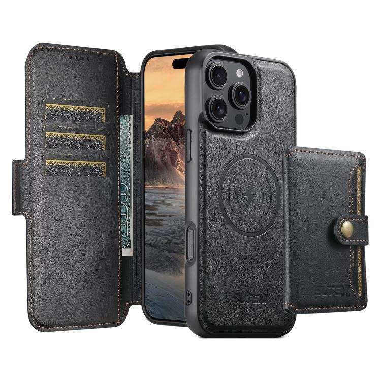 Suteni Q07S1 3-in-1 Detachable Wallet MagSafe Splicing Leather Phone Case