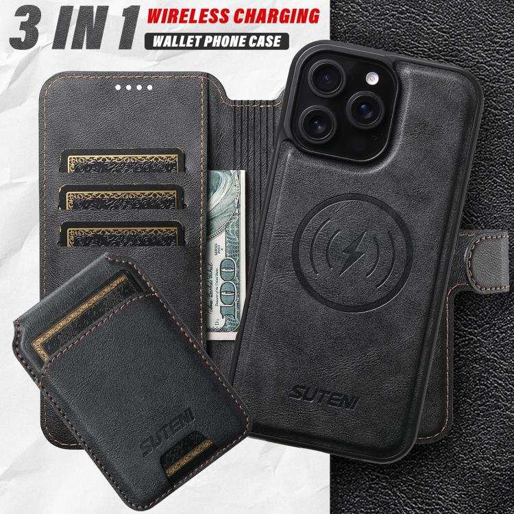 Suteni Q05S2 3-in-1 Detachable Vertical Flip Wallet MagSafe Leather Phone Case