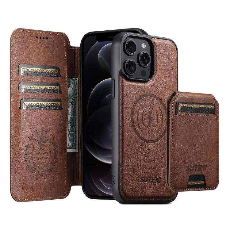 Suteni Q05S2 3-in-1 Detachable Vertical Flip Wallet MagSafe Leather Phone Case