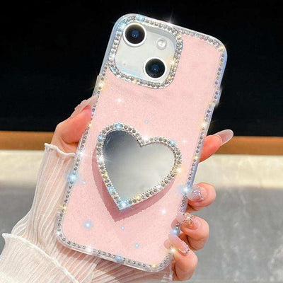 Diamond Glitter Mirror Heart Holder Phone Case