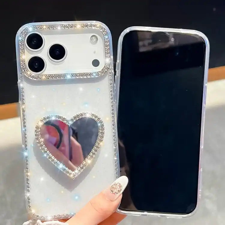 Diamond Glitter Mirror Heart Holder Phone Case