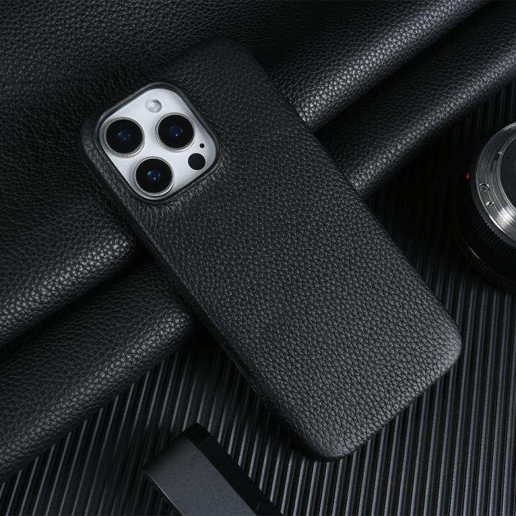 Litchi Texture Genuine Leather MagSafe Back Phone Case