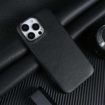 Litchi Texture Genuine Leather MagSafe Back Phone Case