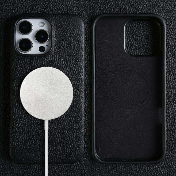 Litchi Texture Genuine Leather MagSafe Back Phone Case