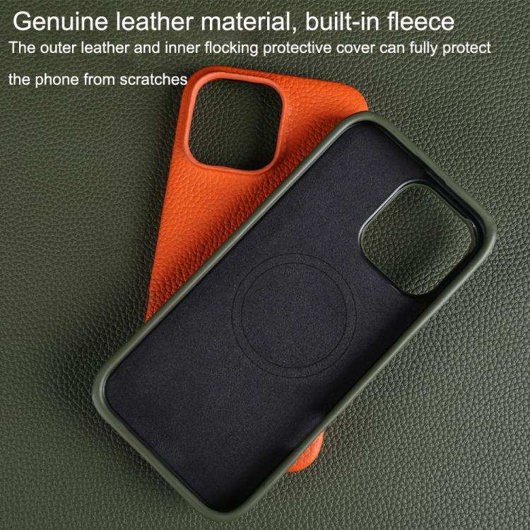 Litchi Texture Genuine Leather MagSafe Back Phone Case