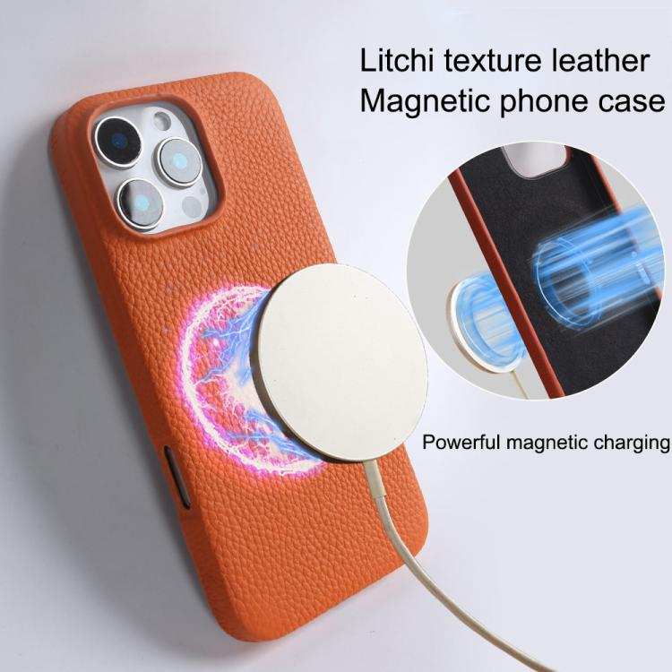 Litchi Texture Genuine Leather MagSafe Back Phone Case