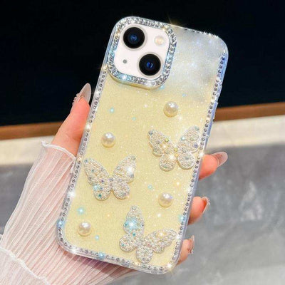 Diamond Glitter Pearl Butterfly Four-Corner Shockproof Phone Case