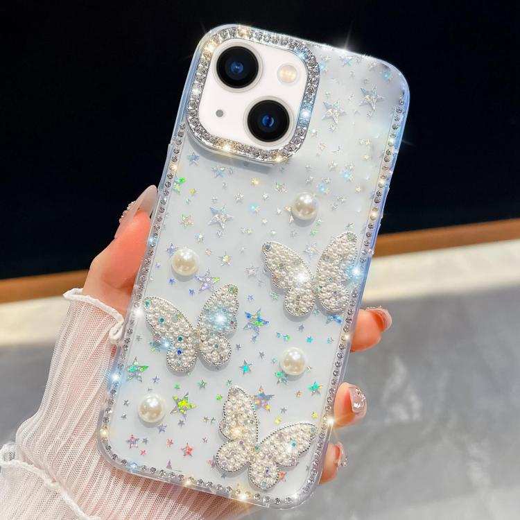 Diamond Glitter Pearl Butterfly Four-Corner Shockproof Phone Case