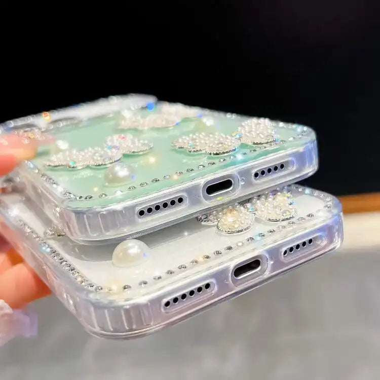 Diamond Glitter Pearl Butterfly Four-Corner Shockproof Phone Case