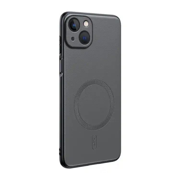Plain Leather MagSafe Shockproof Phone Case