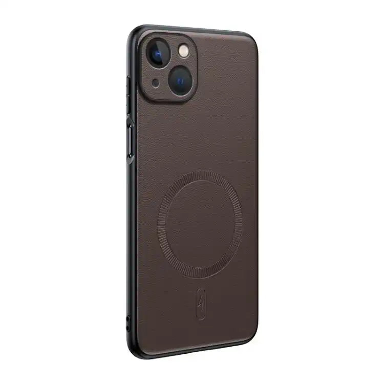Plain Leather MagSafe Shockproof Phone Case