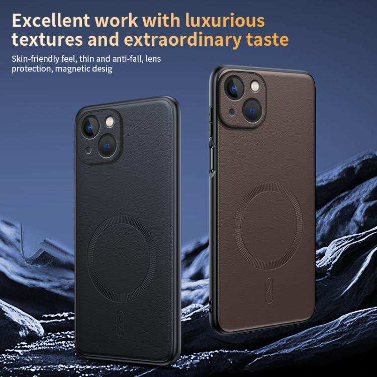 Plain Leather MagSafe Shockproof Phone Case