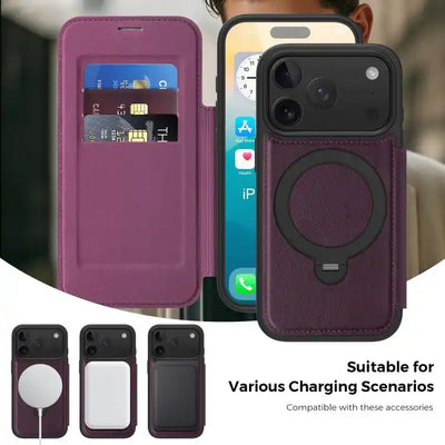 Knight Shield 360 Rotation Holder MagSafe RFID Leather Phone Case