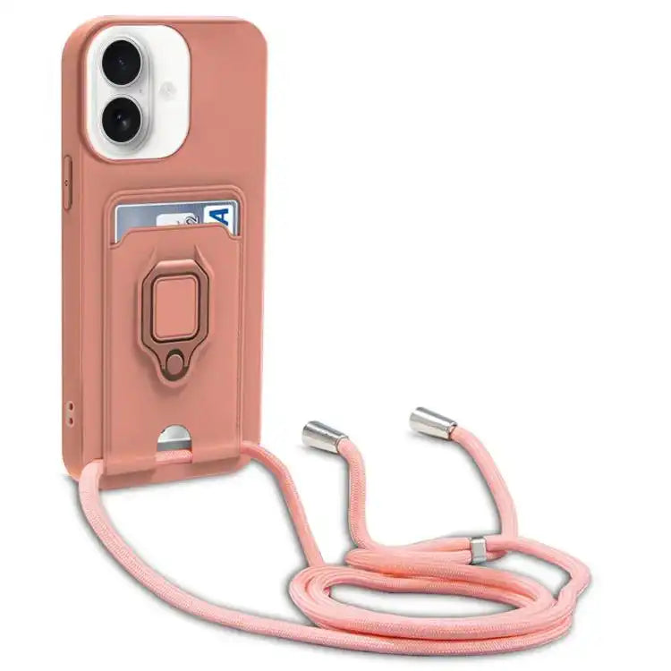 Sliding Camshield Magnetic Card Holder Silicone Phone Case with Lanyard