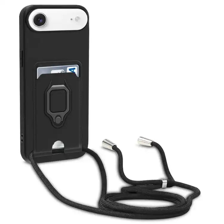 Sliding Camshield Magnetic Card Holder Silicone Phone Case with Lanyard