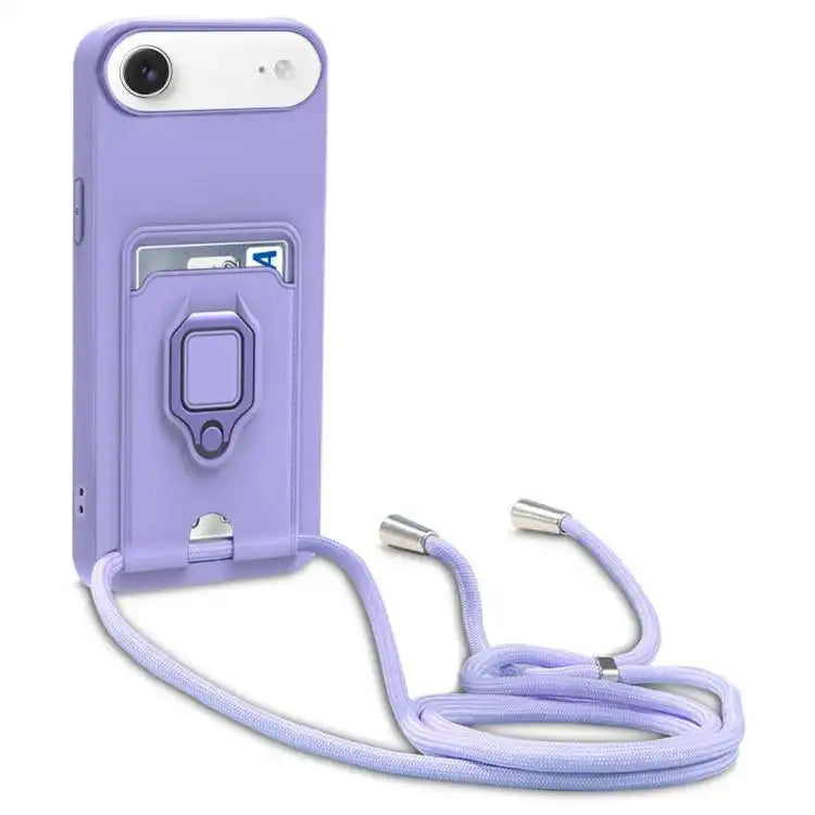 Sliding Camshield Magnetic Card Holder Silicone Phone Case with Lanyard