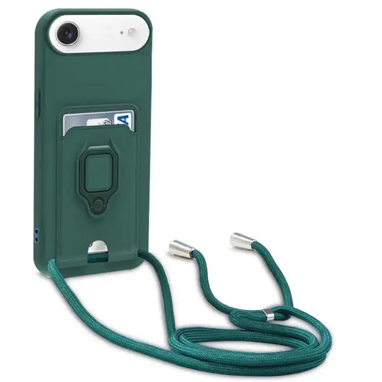 Sliding Camshield Magnetic Card Holder Silicone Phone Case with Lanyard