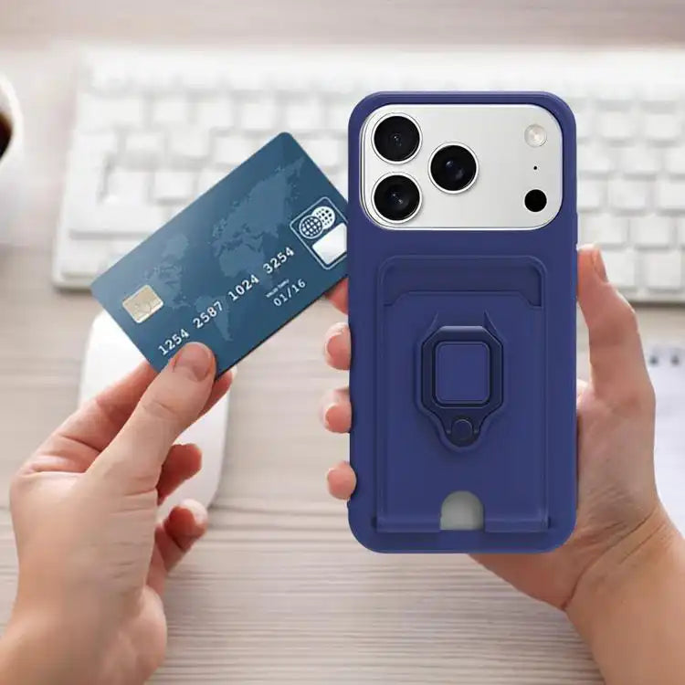 Sliding Camshield Magnetic Card Holder Silicone Phone Case with Lanyard