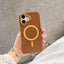 Litchi Texture Brushed MagSafe PU Back Cover Phone Case