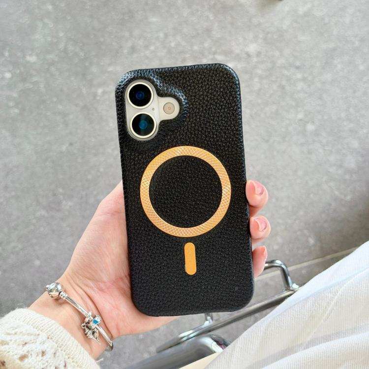 Litchi Texture Brushed MagSafe PU Back Cover Phone Case
