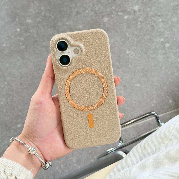 Litchi Texture Brushed MagSafe PU Back Cover Phone Case